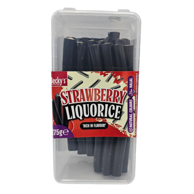 Becky`s Dropstengels - aardbei - transparante bewaardoos 275 gram