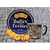 typisch-hollands-geschenkpakket Holland-Becher, Vintage-Blau, und Keksdose