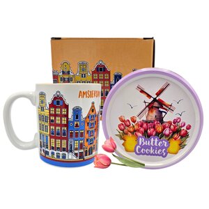 typisch-hollands-geschenkpakket Gift set with cookie tin and a mug - Red - Blue - Orange