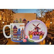 typisch-hollands-geschenkpakket Geschenkset mit Keksdose und Tasse – Rot – Blau – Orange