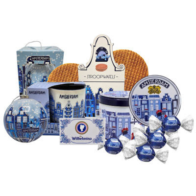 typisch-hollands-geschenkpakket Weihnachtskorb Amsterdam – Delfter Blau