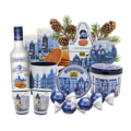 typisch-hollands-geschenkpakket Weihnachtskorb Amsterdam - Delfter Blau - mit Likör