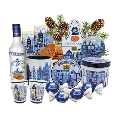 typisch-hollands-geschenkpakket Kerstpakket Amsterdam - Delfts blauw - met likeur