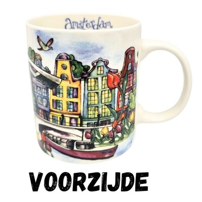 Ter Steege souvenirs Mok Amsterdam - tour boat - Skinny Bridge and canal houses