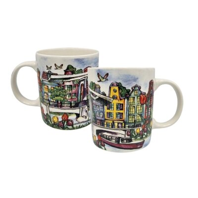 Ter Steege souvenirs Mok Amsterdam - Ausflugsboot - Dünne Brücke und Grachtenhäuser