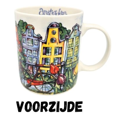 Ter Steege souvenirs Mug Amsterdam - red bicycle - bridge and canal houses