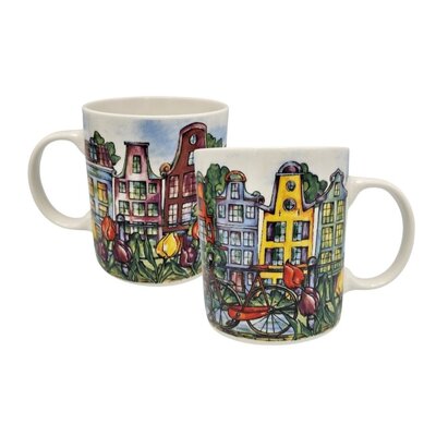 Ter Steege souvenirs Mok Amsterdam - rode fiets - brug en grachtenpandjes