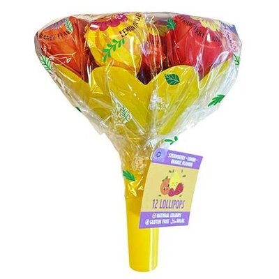 Becky`s Lolly Boeket met 12 Fruitlolly's (Geel)