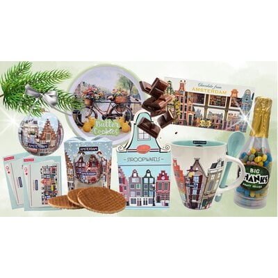 typisch-hollands-geschenkpakket Grüner Weihnachtskorb – Herzlichen Dank mit Geleebohnen und Giebelhäusern