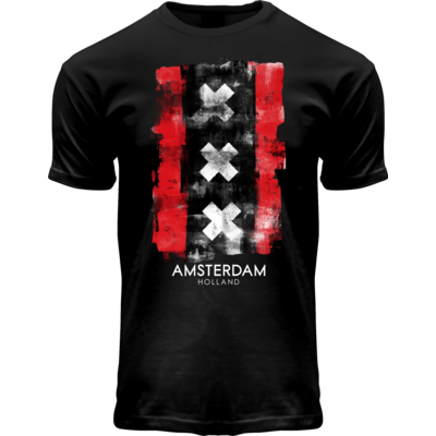 Fox Originals T-shirt Zwart Vintage Vlag Amsterdam - Distressed
