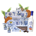 Typisch Hollands Delfter Blauer Weihnachtskorb mit Stroopwafels, Likör und Schokolade