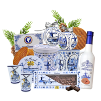 Typisch Hollands Delft Blue Christmas hamper with - Stroopwafels, liqueur and chocolate