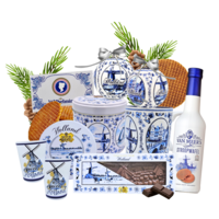 Typisch Hollands Kerstpakket Delfts blauw met - Stroopwafels, likeur en chocolade