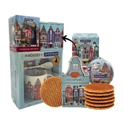 Typisch Hollands Weihnachtsgeschenkset: Stroopwafel-Becher und Weihnachtskugel – Giebelhäuser