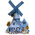 Ter Steege souvenirs Magnet Holland - Windmill - Delft blue accents with matte gold tulips