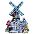 Ter Steege souvenirs Magnet Holland – Windmühle – Blaue Akzente mit roten, gelben und rosa Tulpen
