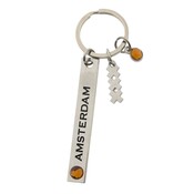 Matix Keychain plate with rhinestone Amsterdam - silver