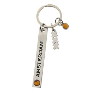 Matix Sleutelhanger plaat met rhinstone Amsterdam - zilver