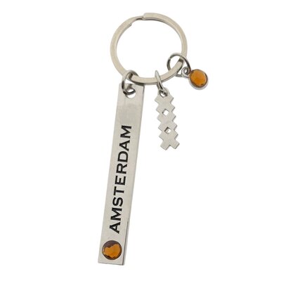 Matix Sleutelhanger plaat met rhinstone Amsterdam - zilver