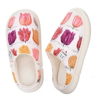 Robin Ruth Ladies' slippers - White with Tulips size 40-41