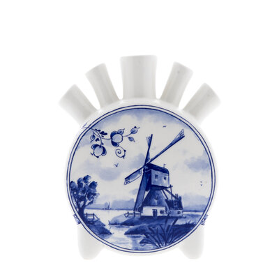 Heinen Delfts blauw Tulpenvaas Delfts blauw - Molenlandschap -Rond