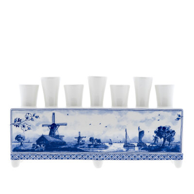 Heinen Delfts blauw Delft Blue Tulip Vase - Windmill and Water Landscape