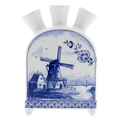 Heinen Delfts blauw Delfter Blaue Tulpenvase - Windmühlen-Landschaftsuhr-Modell