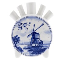 Heinen Delfts blauw Delfter Blaue Tulpenvase – Windmühlenlandschaft – Uhrenmodell