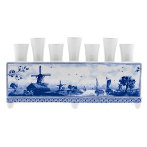 Heinen Delfts blauw Delft Blue Tulip Vase - Windmill and Water Landscape