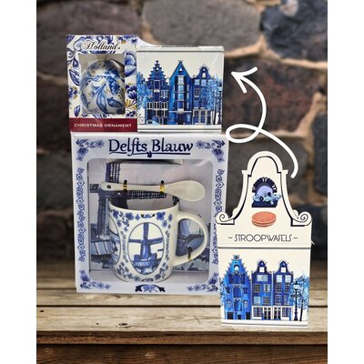 Typisch Hollands Kerst-Cadeauset Mok-Stroopwafels en Kerstbal - Delfts blauw