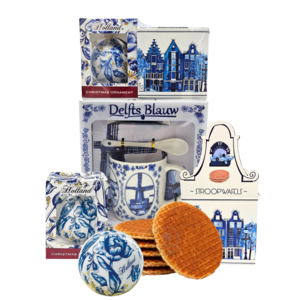 Typisch Hollands Kerst-Cadeauset Mok-Stroopwafels en Kerstbal - Delfts blauw