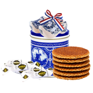 Stroopwafels (Typisch Hollands) Stroopwafels in blik - met klompjes en hopjes (Delfts blauw)