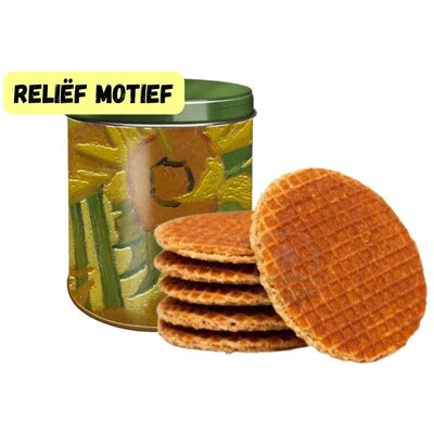 Stroopwafels (Typisch Hollands) Stroopwafels in reliëf-blik - van Gogh - Zonnebloemen