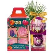 Typisch Hollands Weihnachtskugel- und Schokoladen-Geschenkset – Thema: Holländische Tulpen