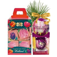 Typisch Hollands Giftset kerstbal en chocolade - thema tulpen uit Holland
