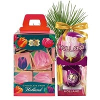 Typisch Hollands Weihnachtskugel- und Schokoladen-Geschenkset – Thema: Holländische Tulpen