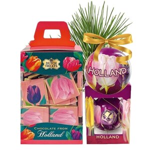 Typisch Hollands Weihnachtskugel- und Schokoladen-Geschenkset – Thema: Holländische Tulpen