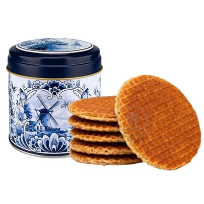Matix Stroopwafels in a Delft Blue tin - Dutch Windmill Landscape