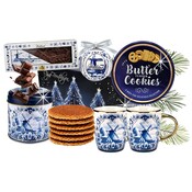 Typisch Hollands Weihnachtsgeschenkkorb aus Delfter Blau mit 2 Kaffeetassen