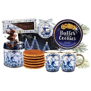 Typisch Hollands Kerstpakket Delfts blauw met 2 koffiemokken