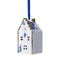 Heinen Delfts blauw Kerstornament - Delfts blauw -  Gevelhuisje met goud