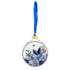 Heinen Delfts blauw Kerstbal Plat Hulstblad en bessen 8 cm - Delfts blauw