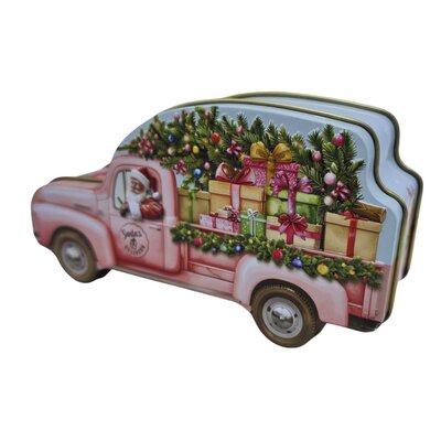 Becky`s Weihnachtsdose – Rosa Auto mit Weihnachtsmann – gefüllt mit 15 köstlichen Schokoladenpralinen