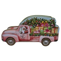Becky`s Kerstblik - Roze auto met kerstman - gevuld met 15 heerlijke chocoladepralines