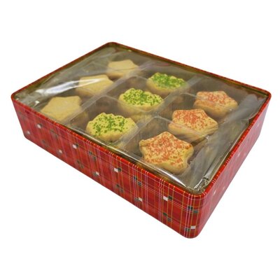 Becky`s Kerstblik met heerlijke boterkoekjes met sprinkles  300g  - Hertjes  bij huis in sneeuw