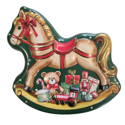 Becky`s Christmas Tin - Rocking horse filled with Caramel toffees in chocolate