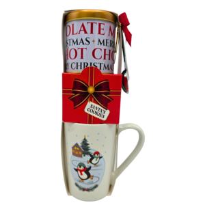 Becky`s 4-piece Christmas gift set with large Christmas mug, cocoa and cookies - Penguin