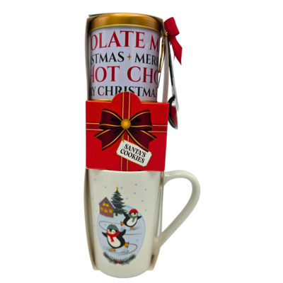 Becky`s 4-piece Christmas gift set with large Christmas mug, cocoa and cookies - Penguin