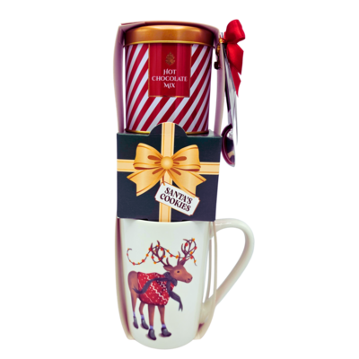 Becky`s 4-piece Christmas gift set with large Christmas mug, cocoa and cookies - Rudolph