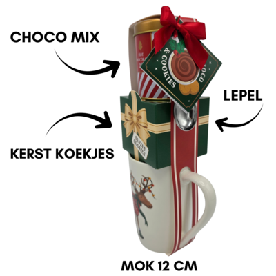 Becky`s 4-piece Christmas gift set with large Christmas mug, cocoa and cookies - Rudolph